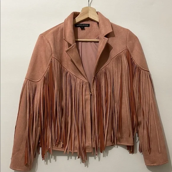Boston Proper Fringed Faux Suede Jacket Blush Blazer NEW - Picture 5 of 9